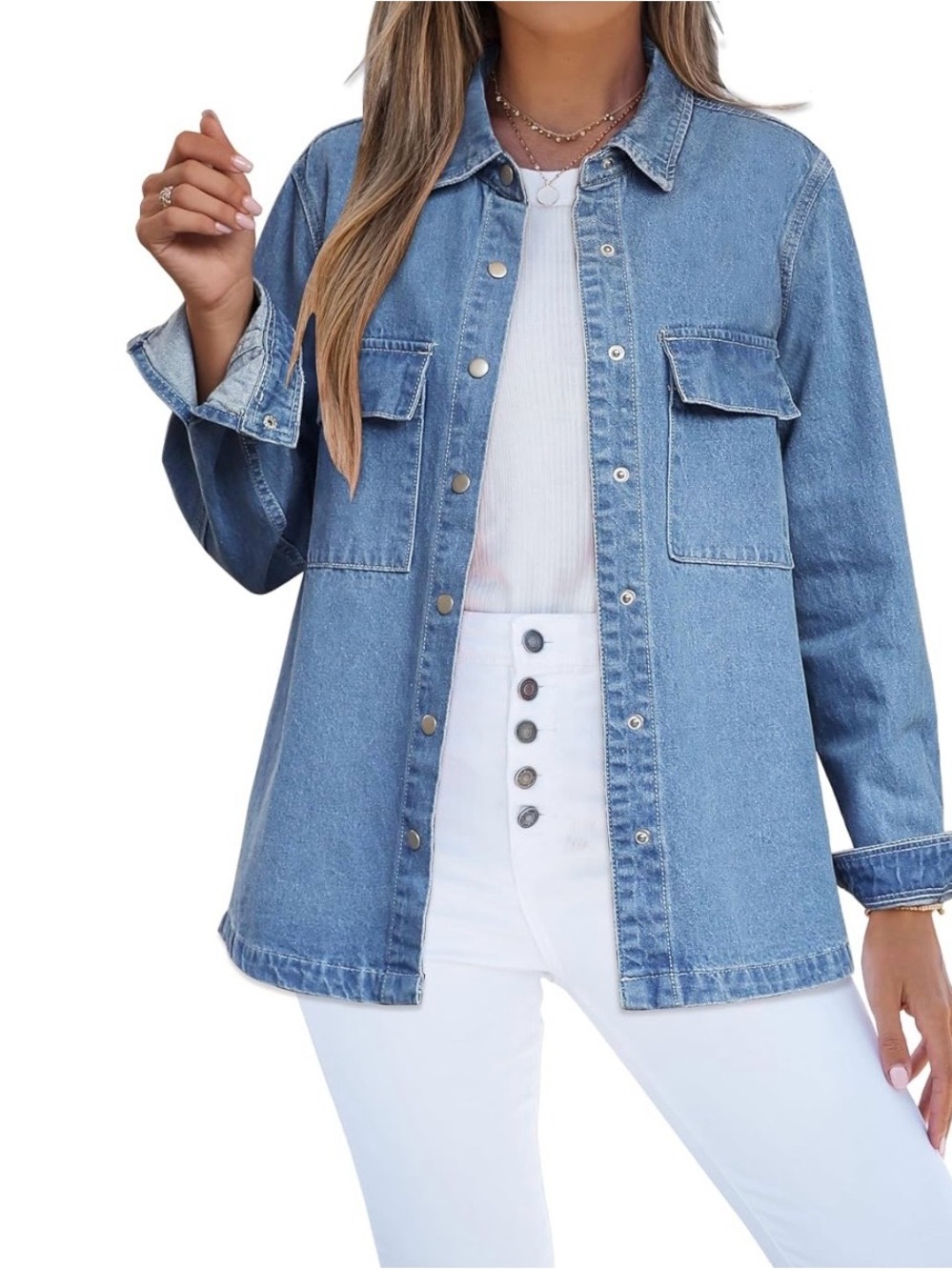 NWT Luvamia Blue Denim Button Down Long Sleeve Shirt Jacket Shacket Size XL